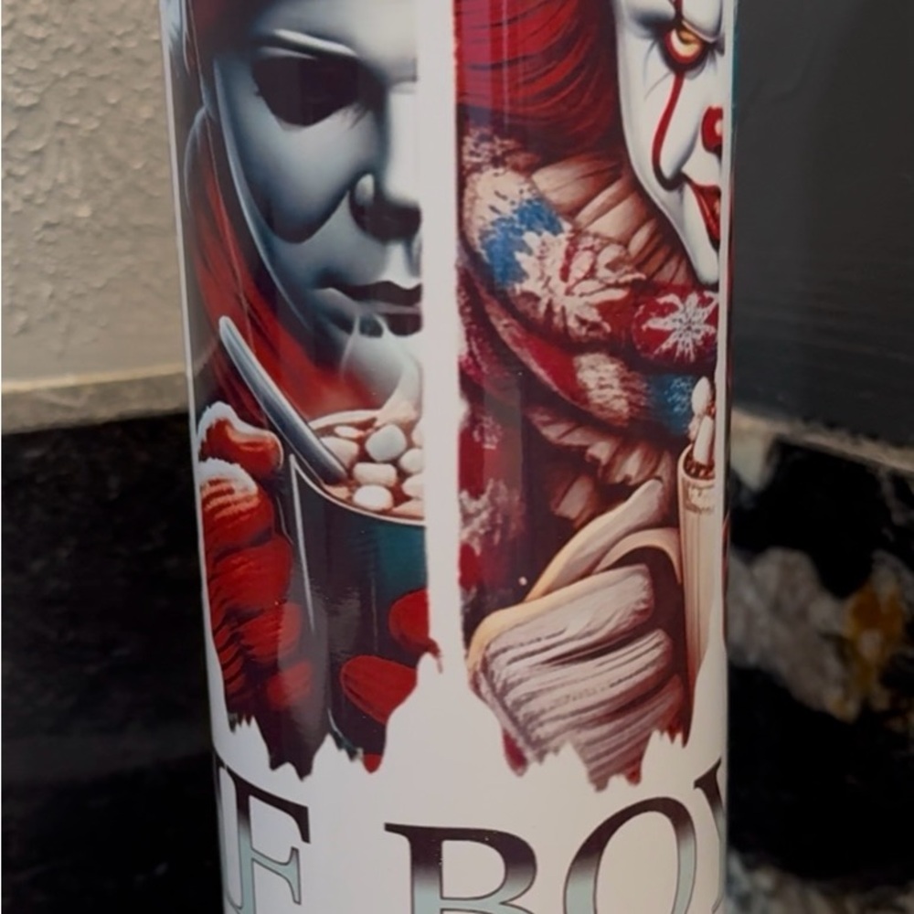 Horror Themed Tumbler with Red and White Design